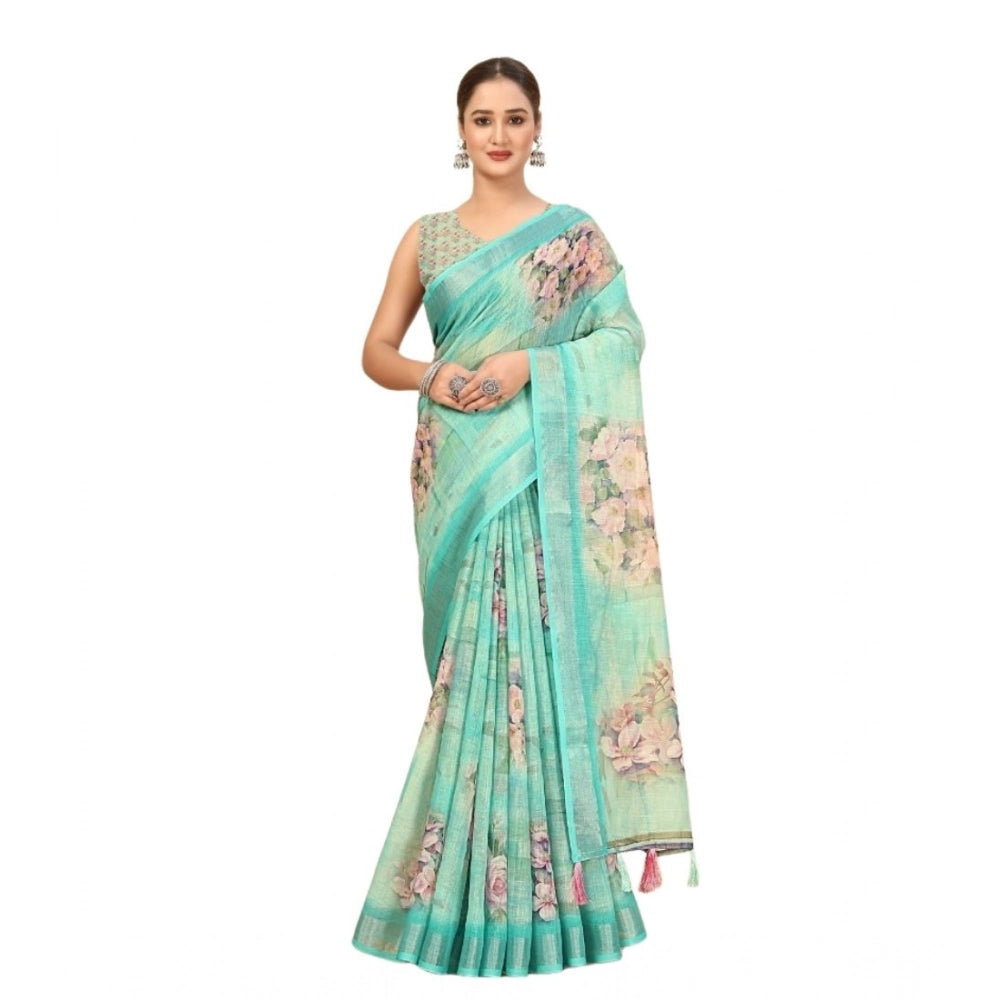 Magnificent Women's Cotton Silk Floral Printed Saree With Blouse Piece