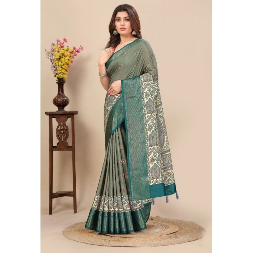 Sizzling Women's Cotton Silk Printed Saree With Blouse Piece