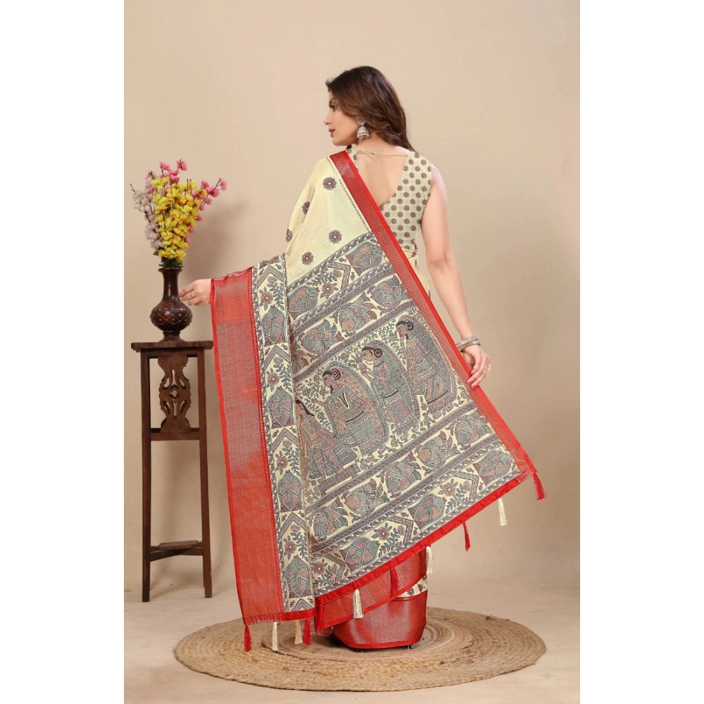 Marvellous Women's Cotton Silk Printed Saree With Blouse Piece