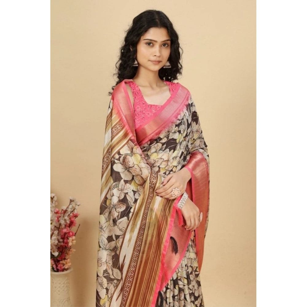 Fancy Women's Cotton Silk Floral Printed Saree With Blouse Piece