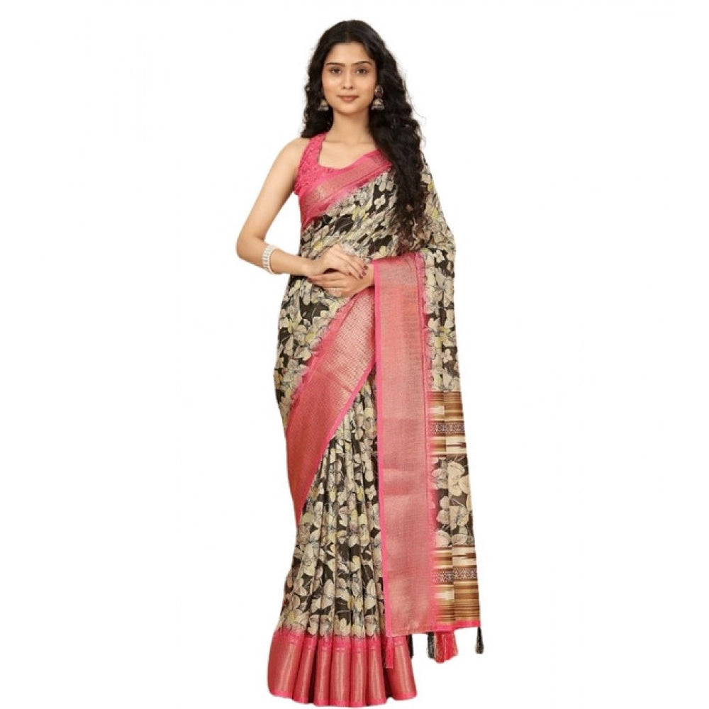 Fancy Women's Cotton Silk Floral Printed Saree With Blouse Piece