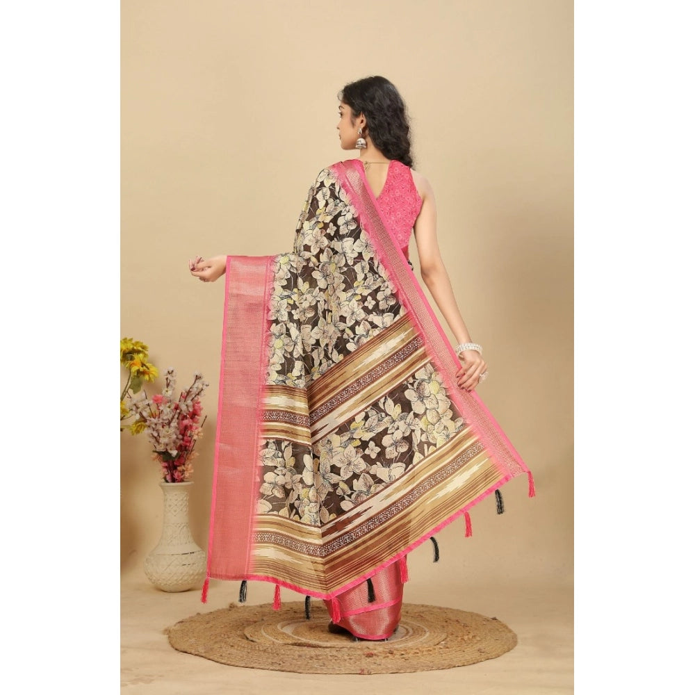 Fancy Women's Cotton Silk Floral Printed Saree With Blouse Piece