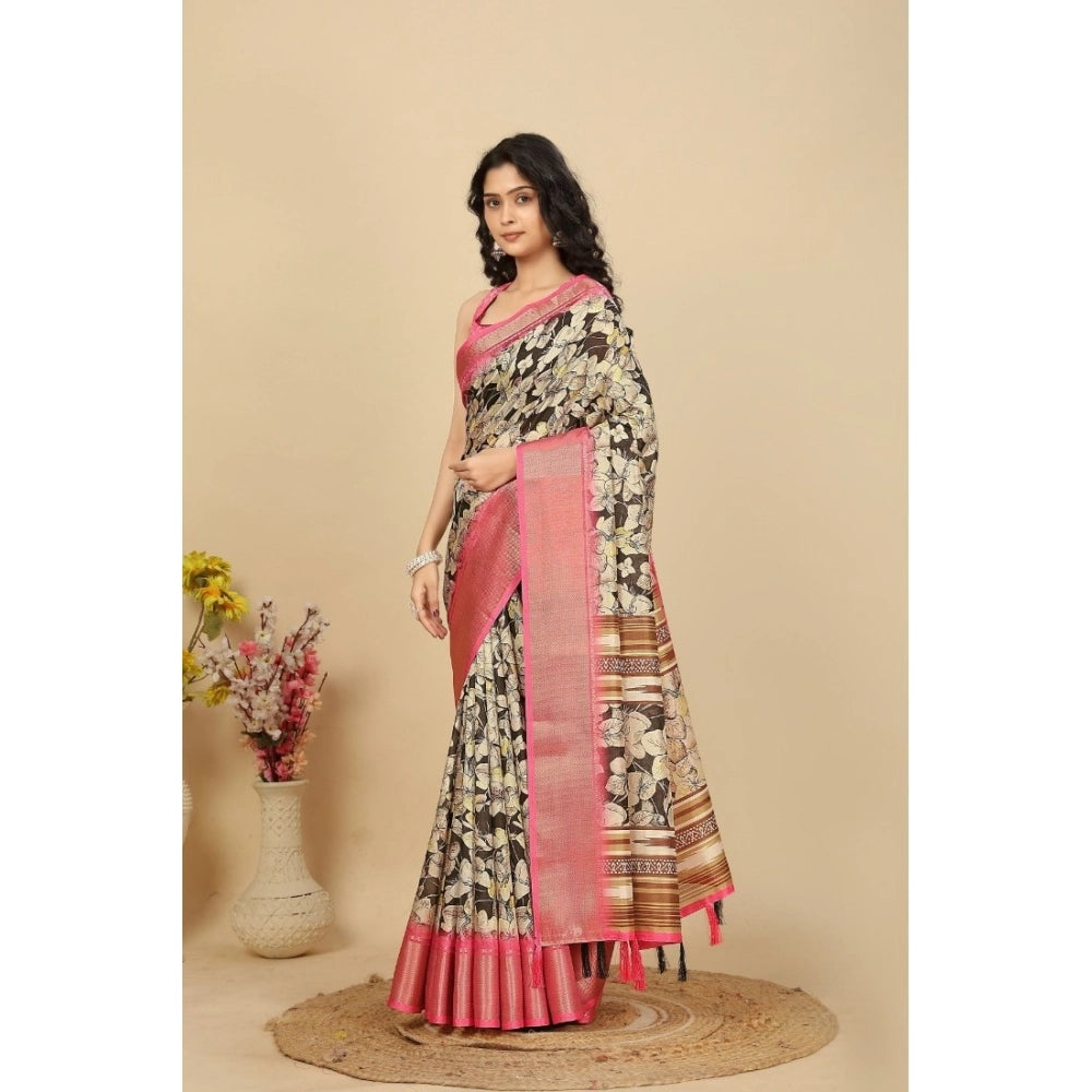 Fancy Women's Cotton Silk Floral Printed Saree With Blouse Piece