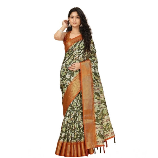 Magnificent Women's Cotton Silk Floral Printed Saree With Blouse Piece