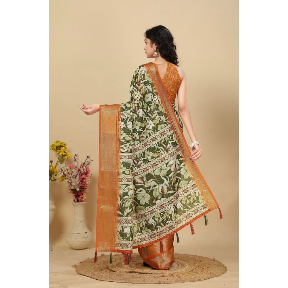 Magnificent Women's Cotton Silk Floral Printed Saree With Blouse Piece