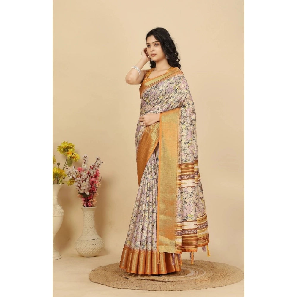 Fancy Women's Cotton Silk Floral Printed Saree With Blouse Piece