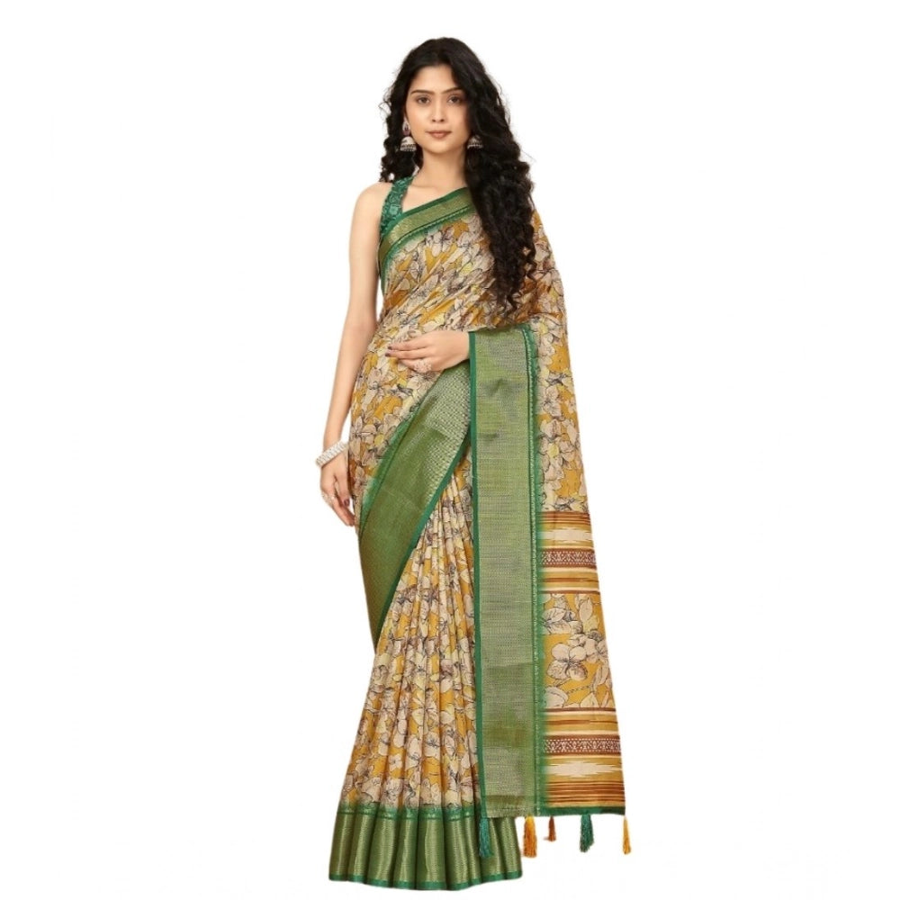 Magnificent Women's Cotton Silk Floral Printed Saree With Blouse Piece