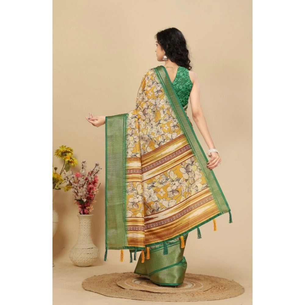 Magnificent Women's Cotton Silk Floral Printed Saree With Blouse Piece