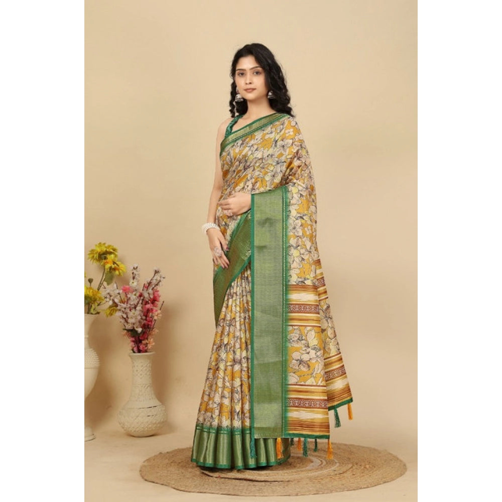Magnificent Women's Cotton Silk Floral Printed Saree With Blouse Piece