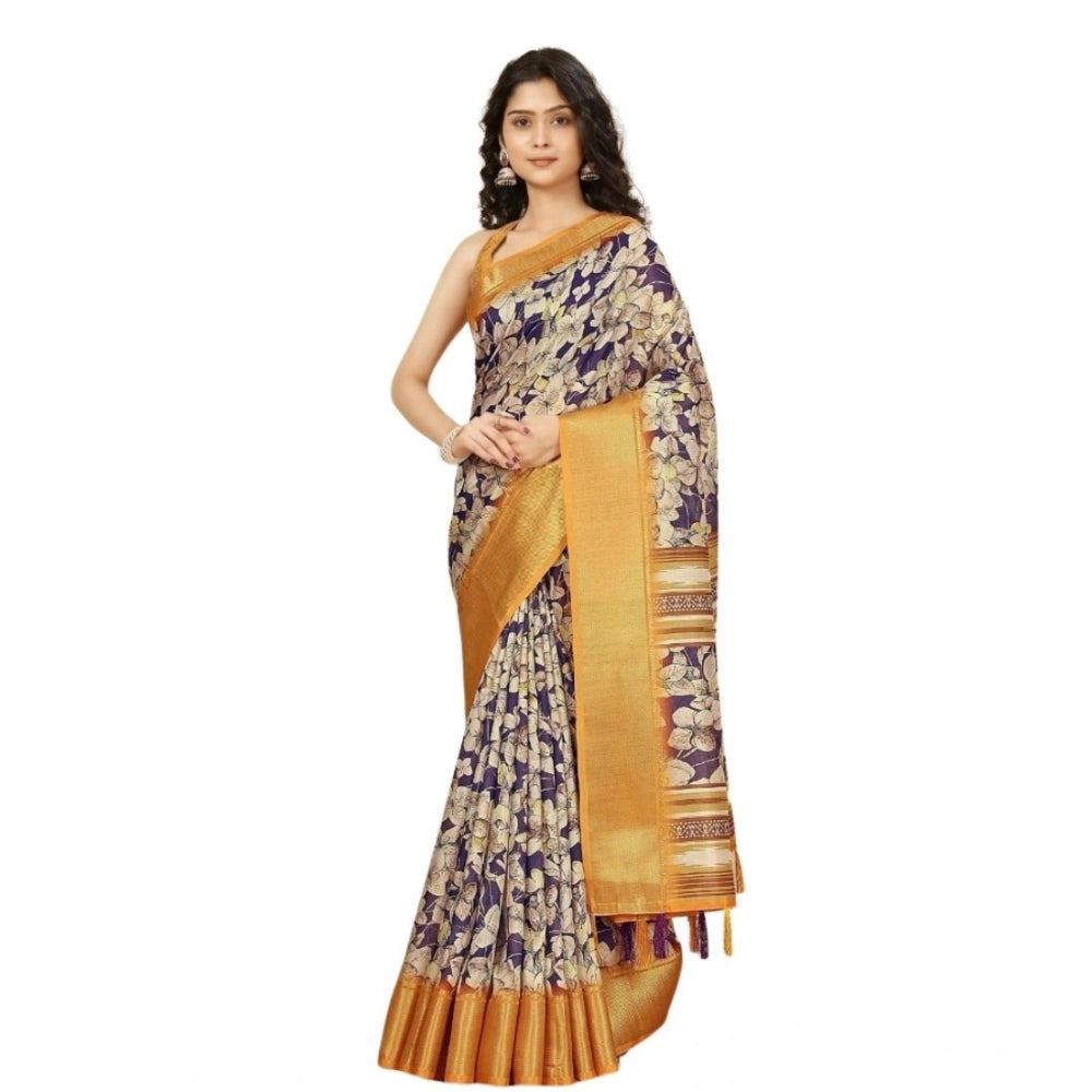 Magnificent Women's Cotton Silk Floral Printed Saree With Blouse Piece