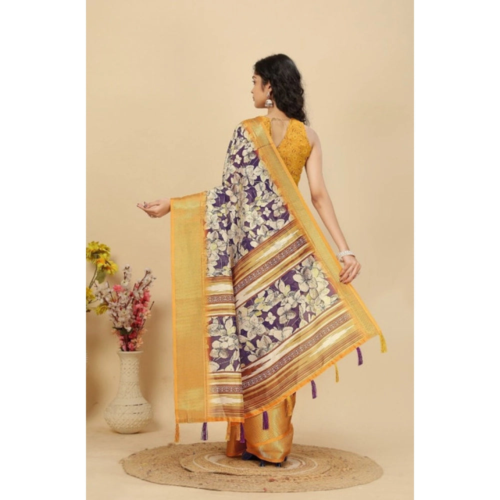 Magnificent Women's Cotton Silk Floral Printed Saree With Blouse Piece