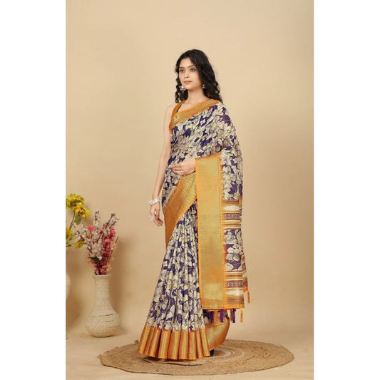 Magnificent Women's Cotton Silk Floral Printed Saree With Blouse Piece