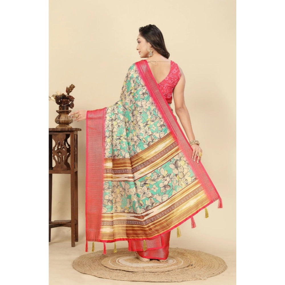 Magnificent Women's Cotton Silk Floral Printed Saree With Blouse Piece