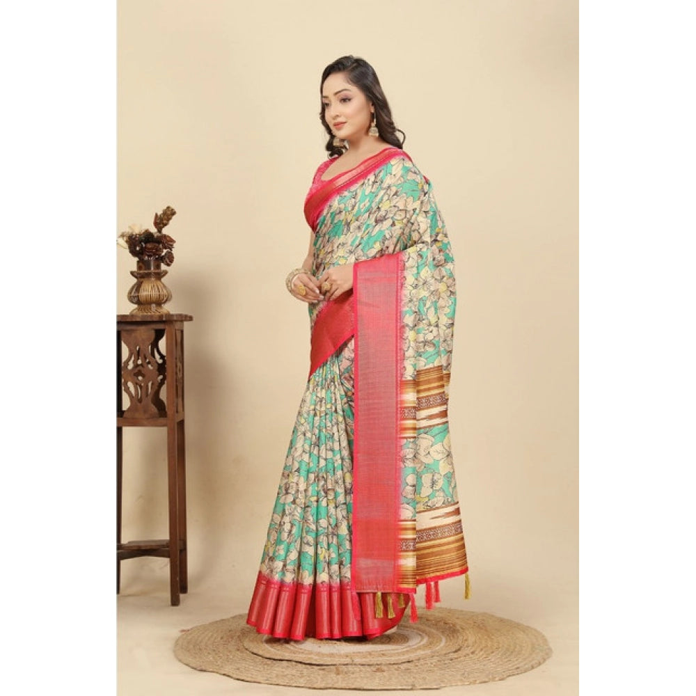 Magnificent Women's Cotton Silk Floral Printed Saree With Blouse Piece