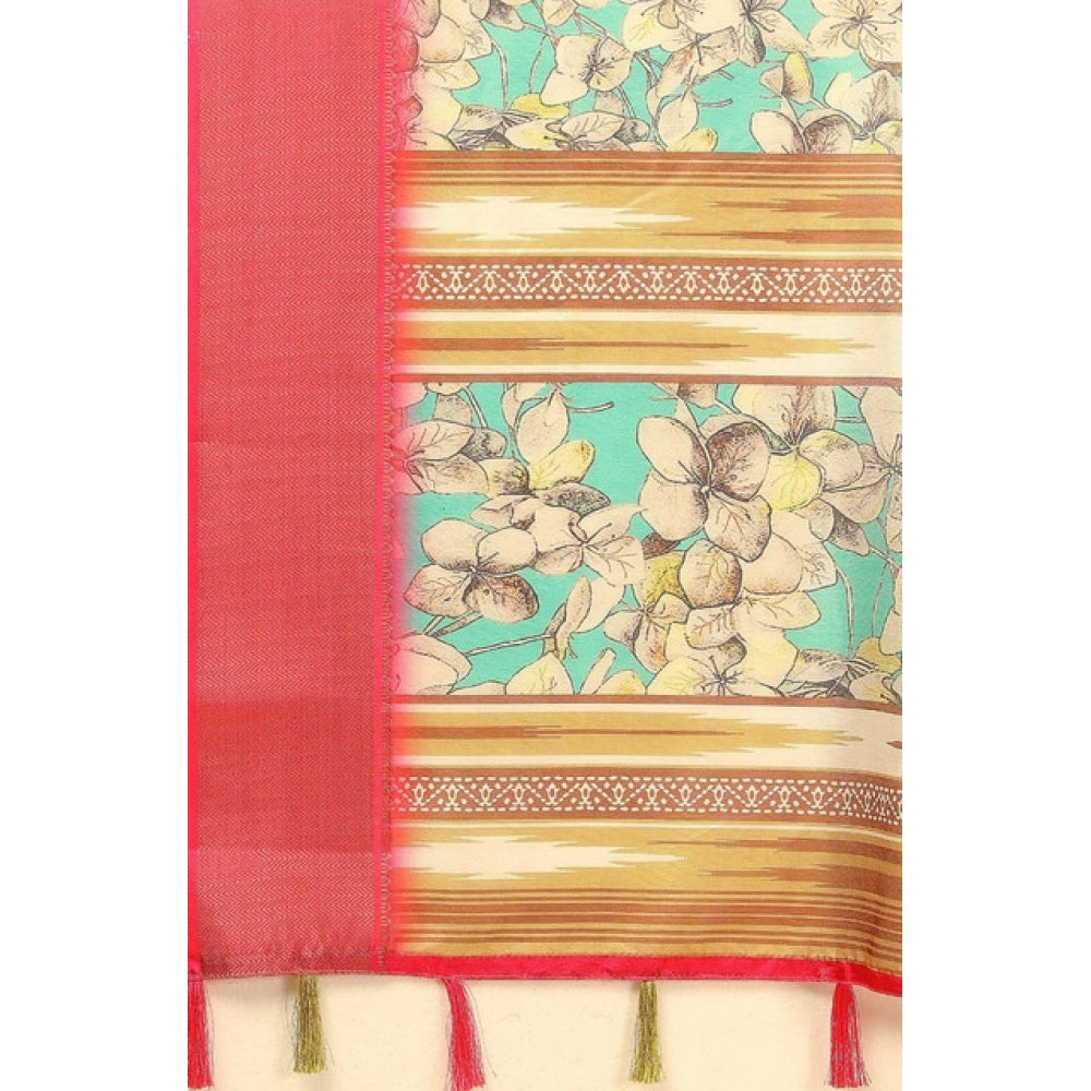 Magnificent Women's Cotton Silk Floral Printed Saree With Blouse Piece