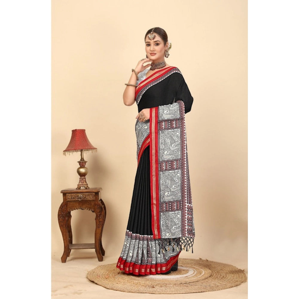 Marvellous Women's Cotton Silk Printed Saree With Blouse Piece