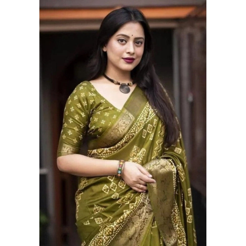 Amazing Women's Cotton Silk Printed Saree With Blouse Piece