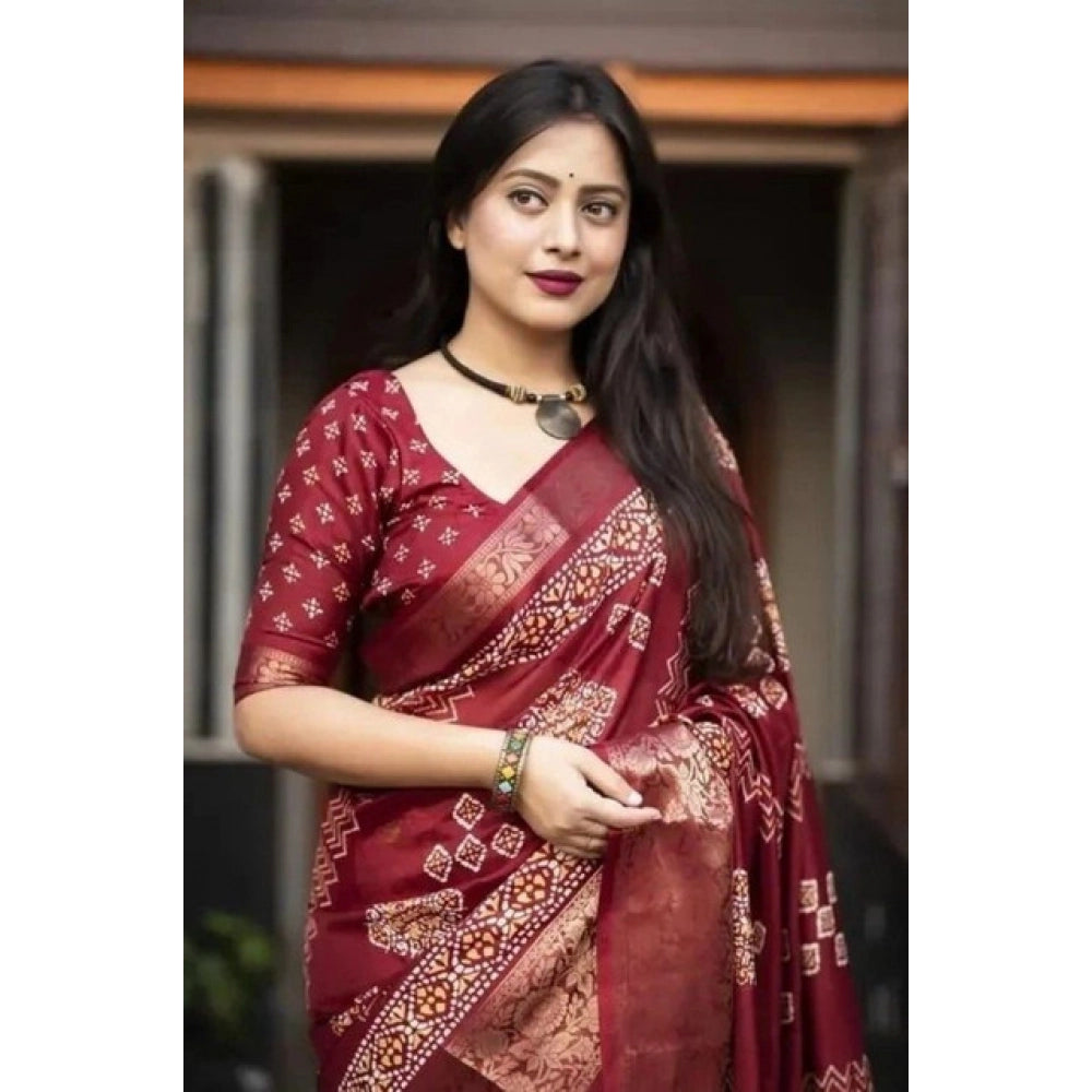 Amazing Women's Cotton Silk Printed Saree With Blouse Piece