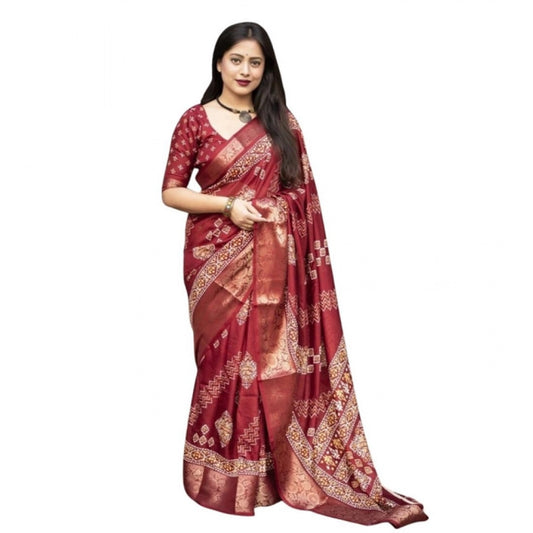 Amazing Women's Cotton Silk Printed Saree With Blouse Piece
