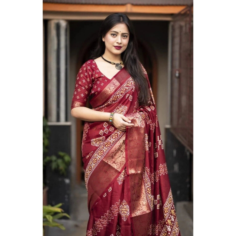 Amazing Women's Cotton Silk Printed Saree With Blouse Piece
