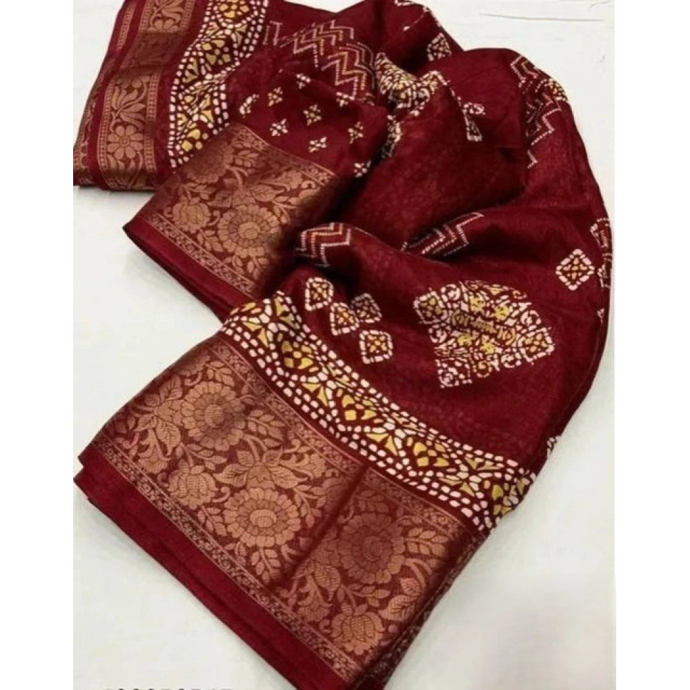 Amazing Women's Cotton Silk Printed Saree With Blouse Piece