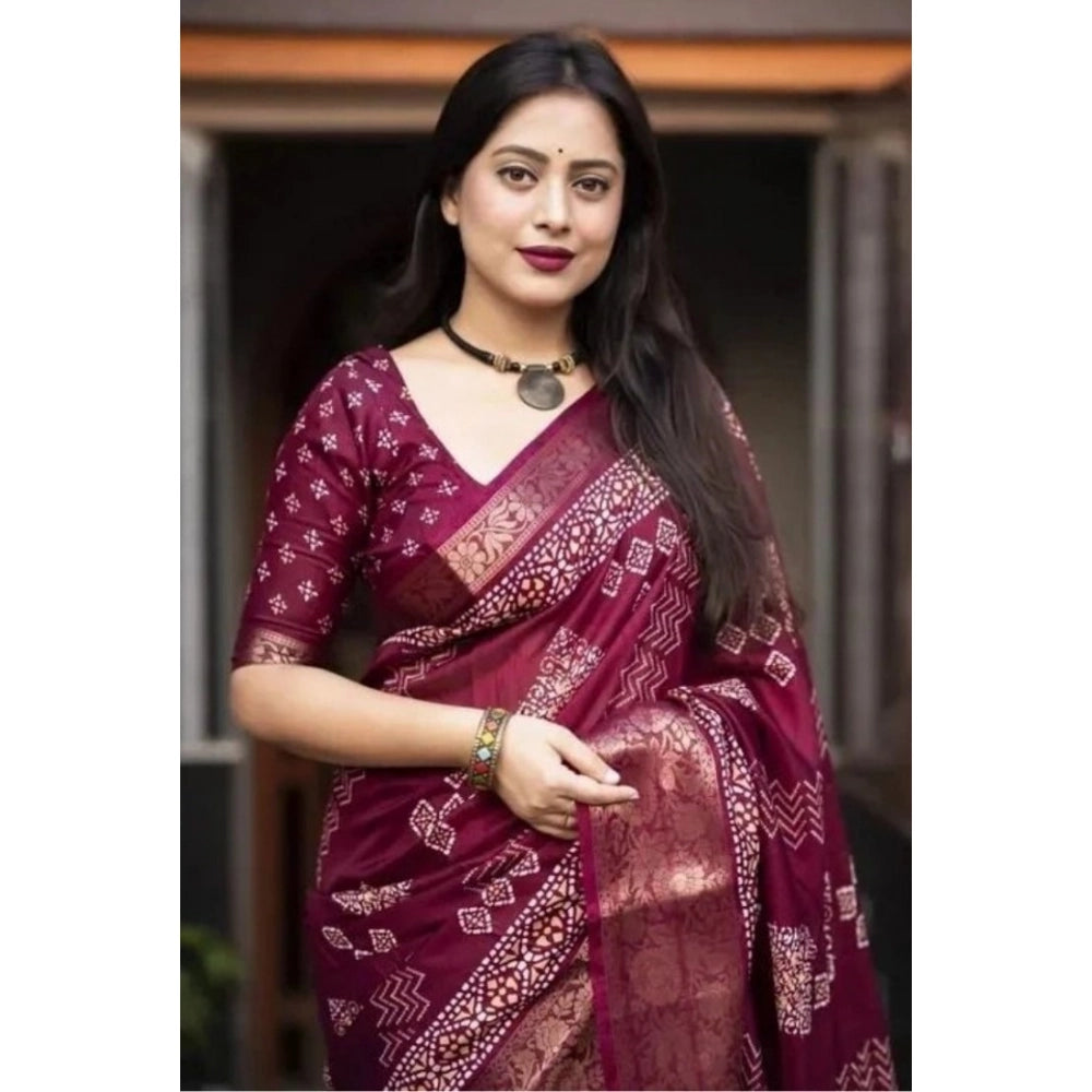 Sizzling Women's Cotton Silk Printed Saree With Blouse Piece