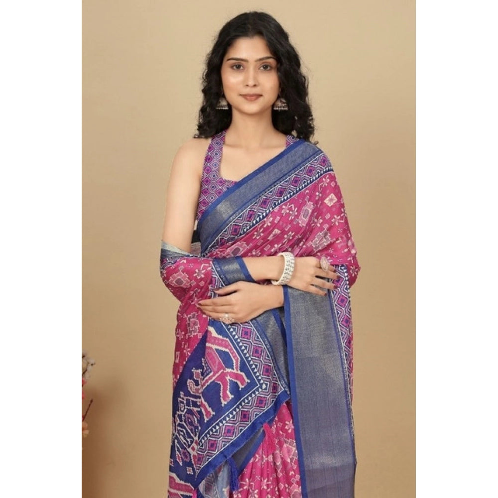Sizzling Women's Cotton Silk Printed Saree With Blouse Piece
