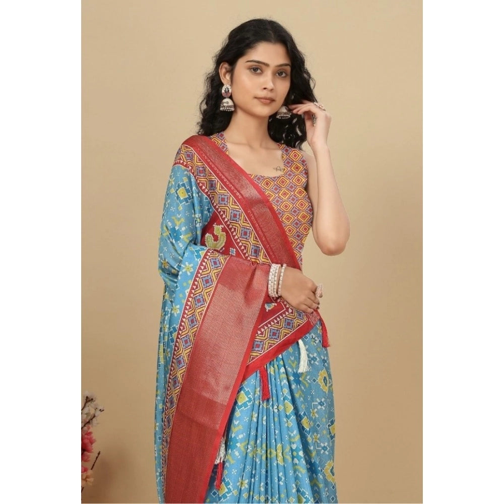 Sizzling Women's Cotton Silk Printed Saree With Blouse Piece