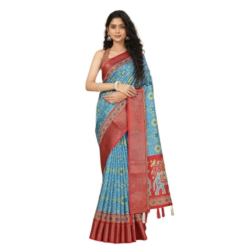 Sizzling Women's Cotton Silk Printed Saree With Blouse Piece