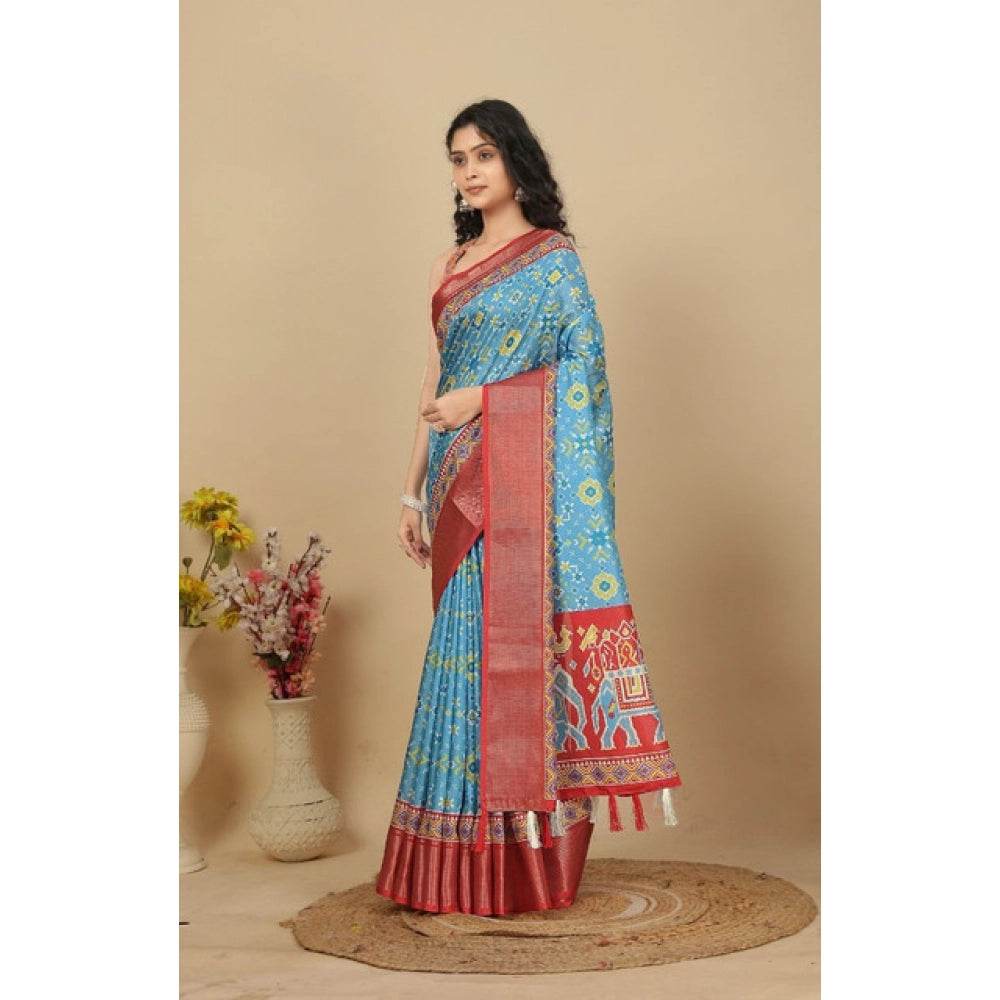 Sizzling Women's Cotton Silk Printed Saree With Blouse Piece