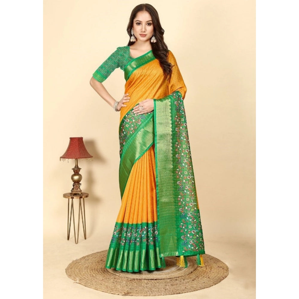 Charming Women's Cotton Silk Printed Saree With Blouse Piece