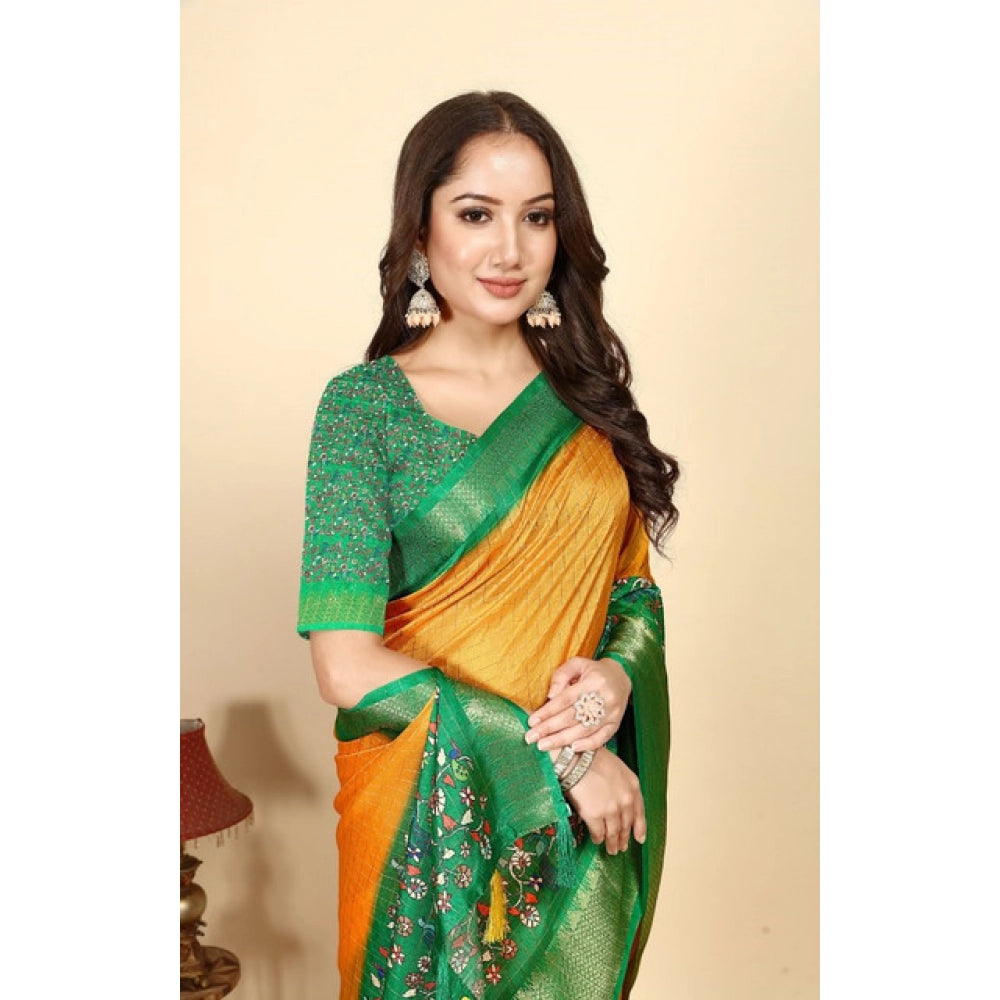 Charming Women's Cotton Silk Printed Saree With Blouse Piece