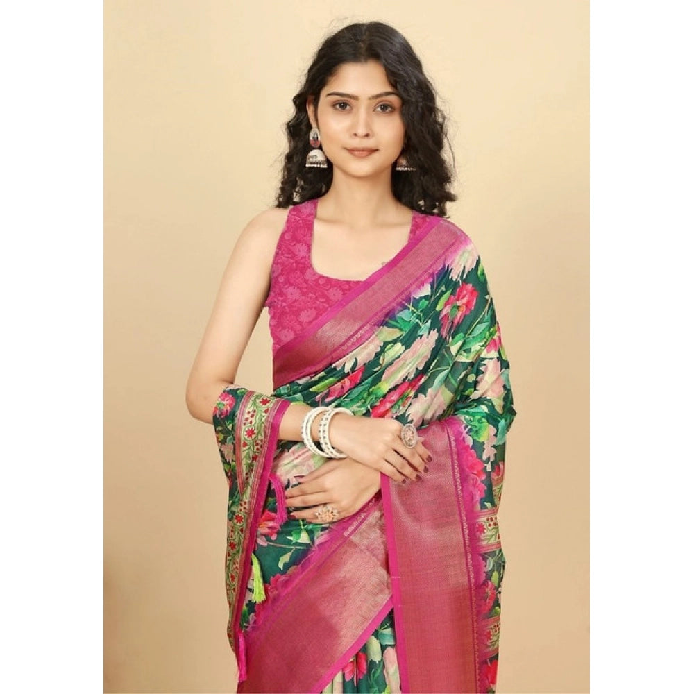 Exclusive Women's Cotton Silk Floral Printed Saree With Blouse Piece