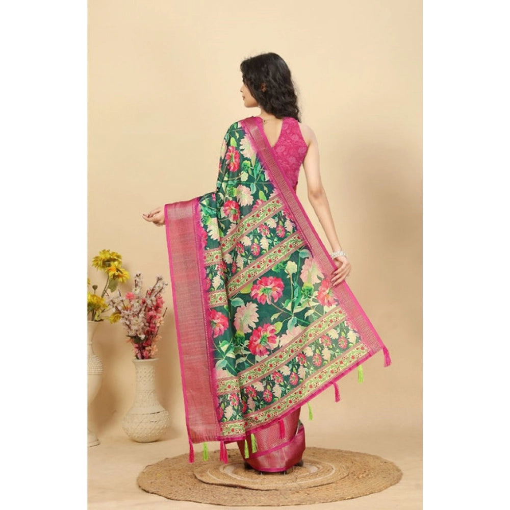 Exclusive Women's Cotton Silk Floral Printed Saree With Blouse Piece