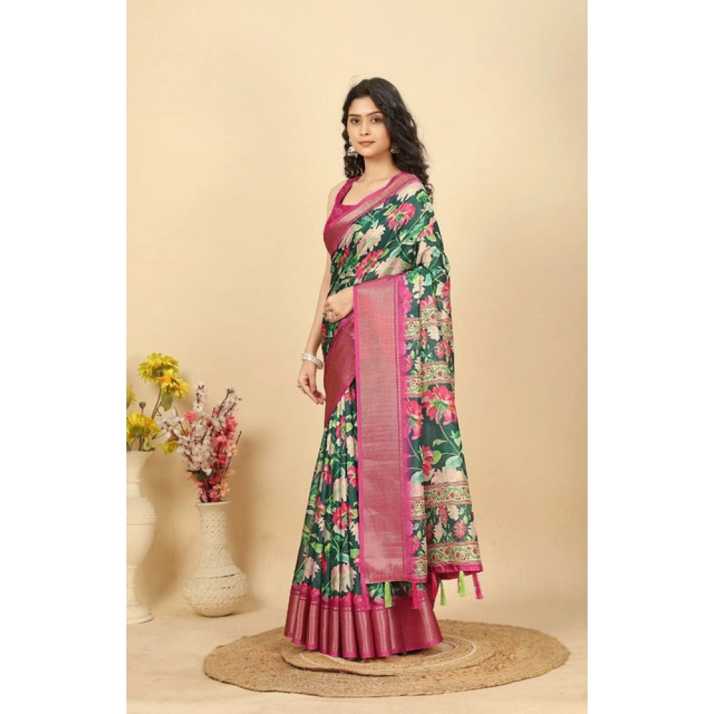 Exclusive Women's Cotton Silk Floral Printed Saree With Blouse Piece