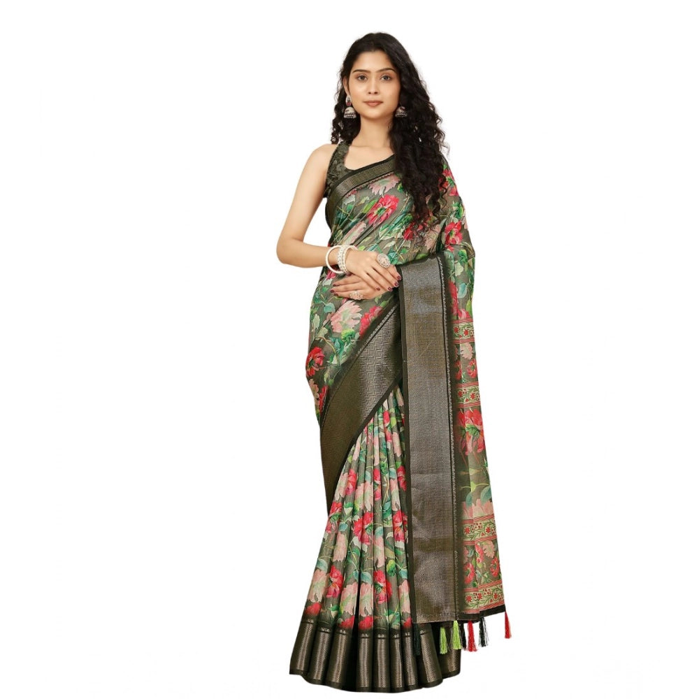 Exclusive Women's Cotton Silk Floral Printed Saree With Blouse Piece
