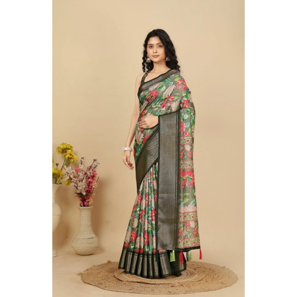 Exclusive Women's Cotton Silk Floral Printed Saree With Blouse Piece