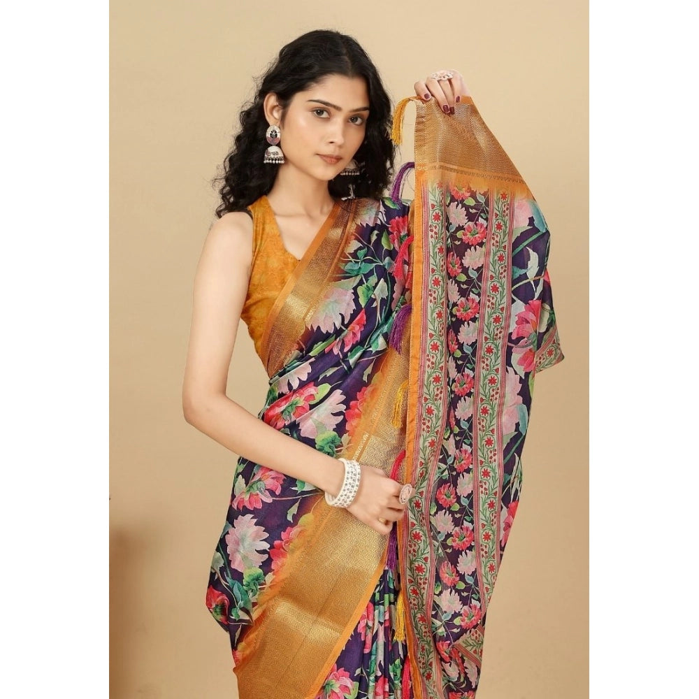 Gracious Women's Cotton Silk Floral Printed Saree With Blouse Piece