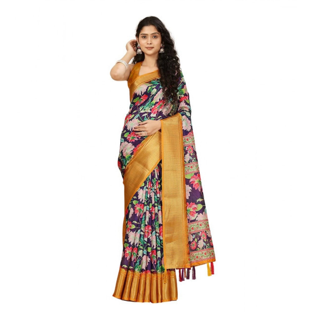 Gracious Women's Cotton Silk Floral Printed Saree With Blouse Piece