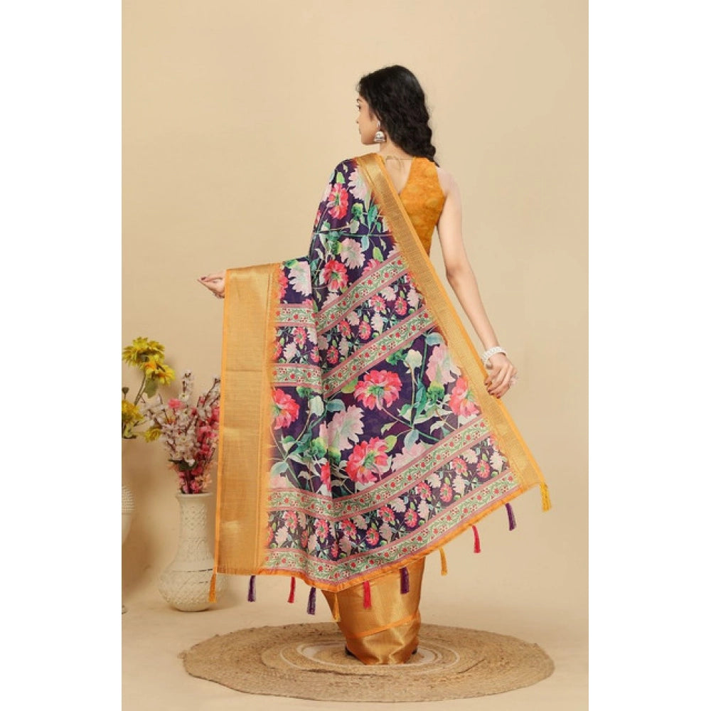 Gracious Women's Cotton Silk Floral Printed Saree With Blouse Piece