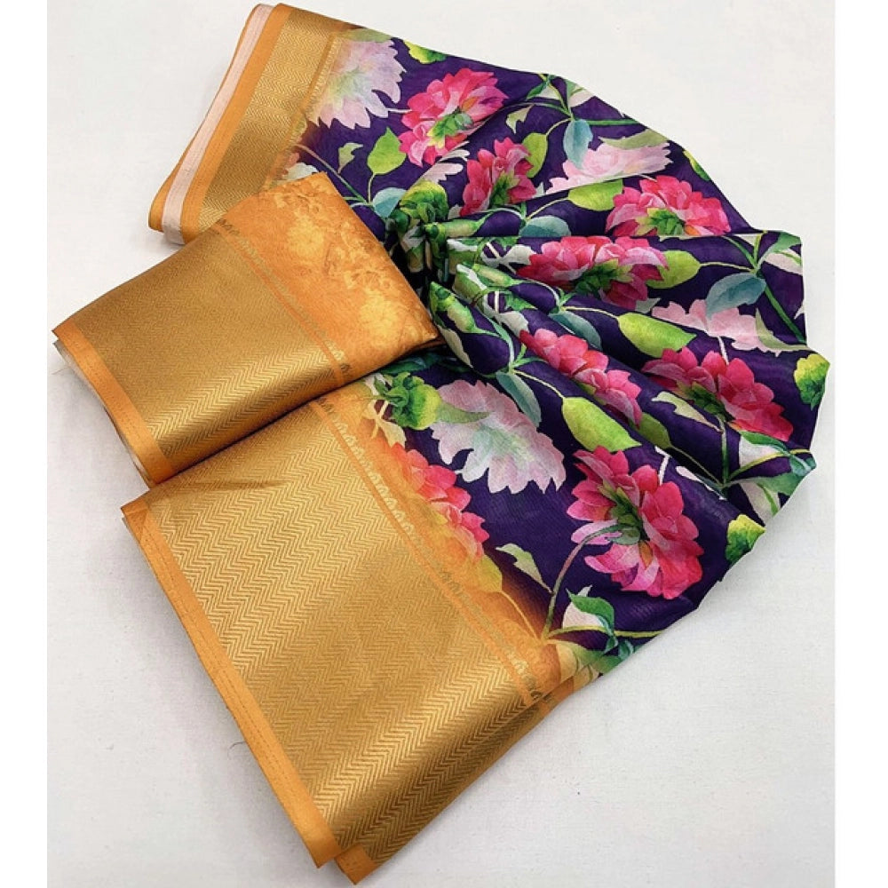 Gracious Women's Cotton Silk Floral Printed Saree With Blouse Piece