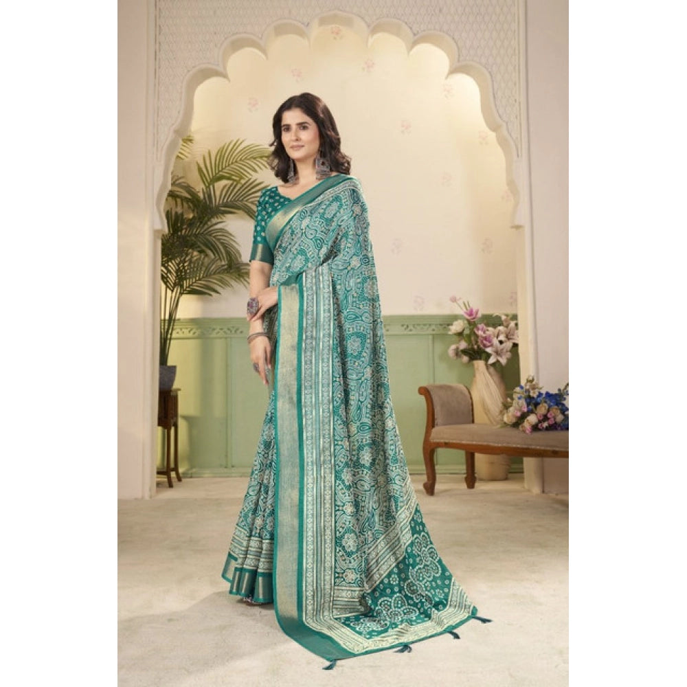 Gracious Women's Cotton Silk Floral Printed Saree With Blouse Piece