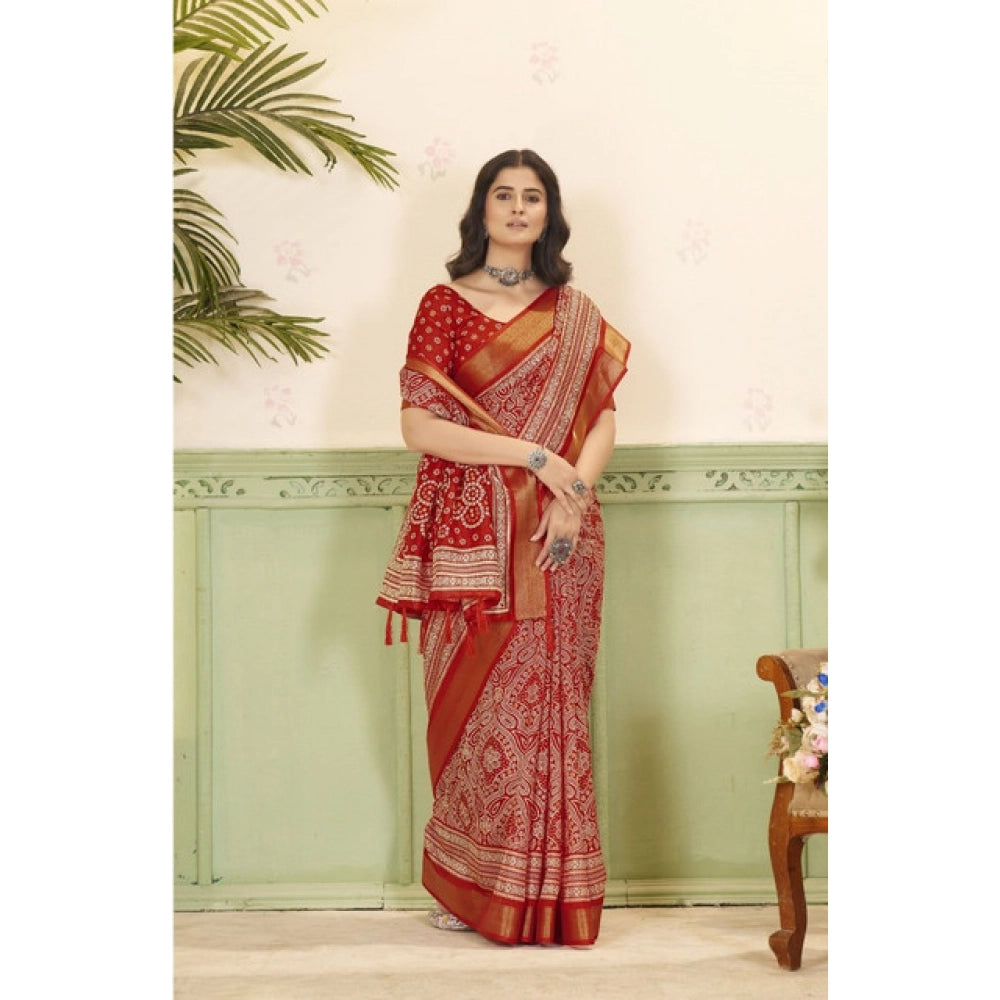 Gracious Women's Cotton Silk Floral Printed Saree With Blouse Piece