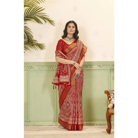 Gracious Women's Cotton Silk Floral Printed Saree With Blouse Piece