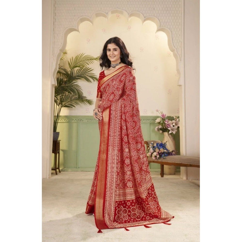 Gracious Women's Cotton Silk Floral Printed Saree With Blouse Piece