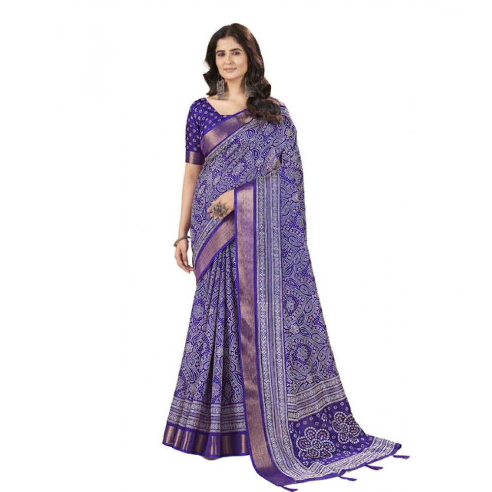 Gracious Women's Cotton Silk Floral Printed Saree With Blouse Piece