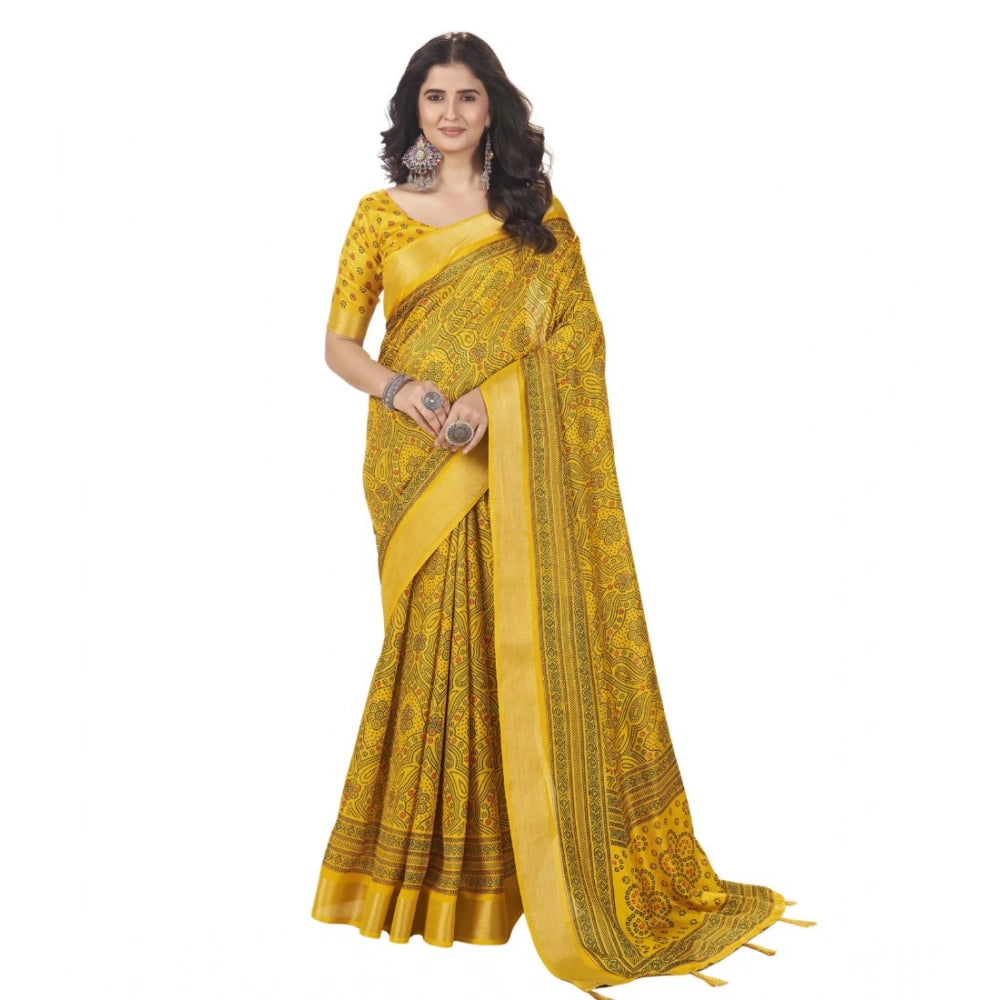 Gracious Women's Cotton Silk Floral Printed Saree With Blouse Piece