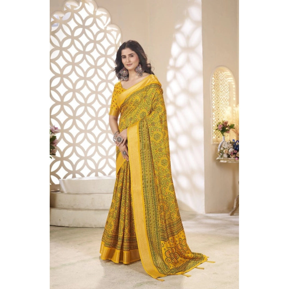 Gracious Women's Cotton Silk Floral Printed Saree With Blouse Piece