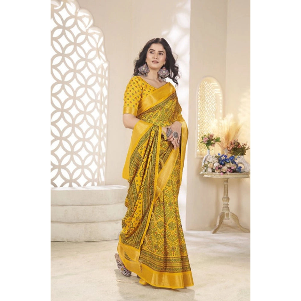 Gracious Women's Cotton Silk Floral Printed Saree With Blouse Piece