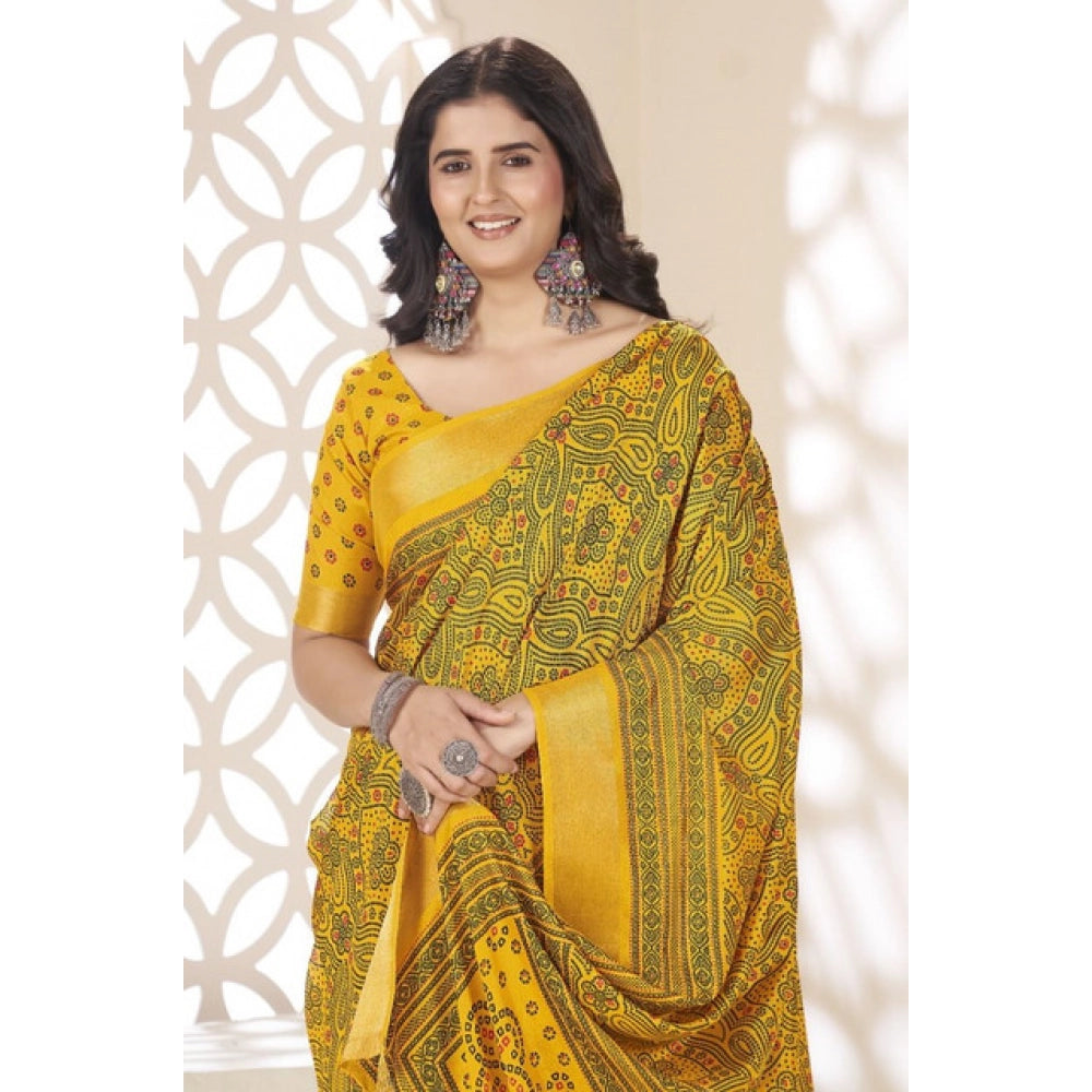 Gracious Women's Cotton Silk Floral Printed Saree With Blouse Piece
